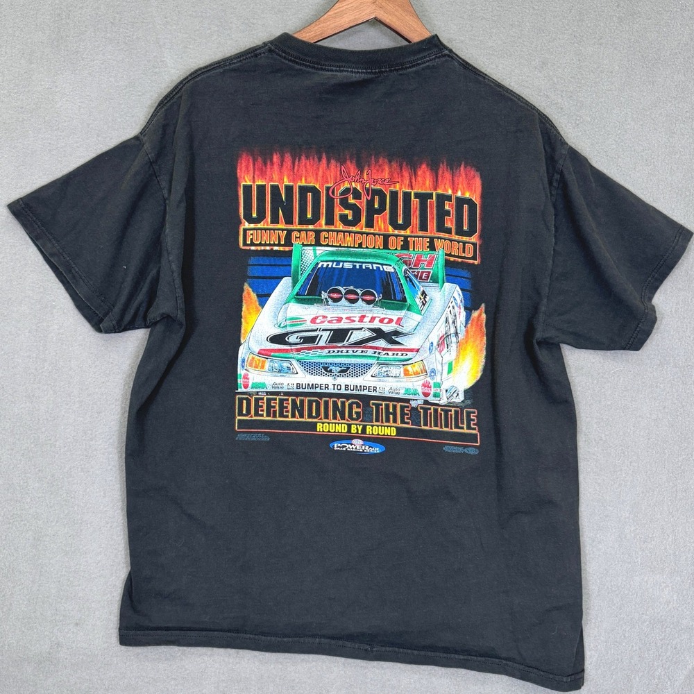 Vintage John Force Undisputed Shirt Men L Black Jerzees Castrol GTX NHRA Racing